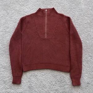 Veronica‎ Beard Misty Zip Cotton Cashmere Knit 1/4 Zip Sweater Womens L Rust